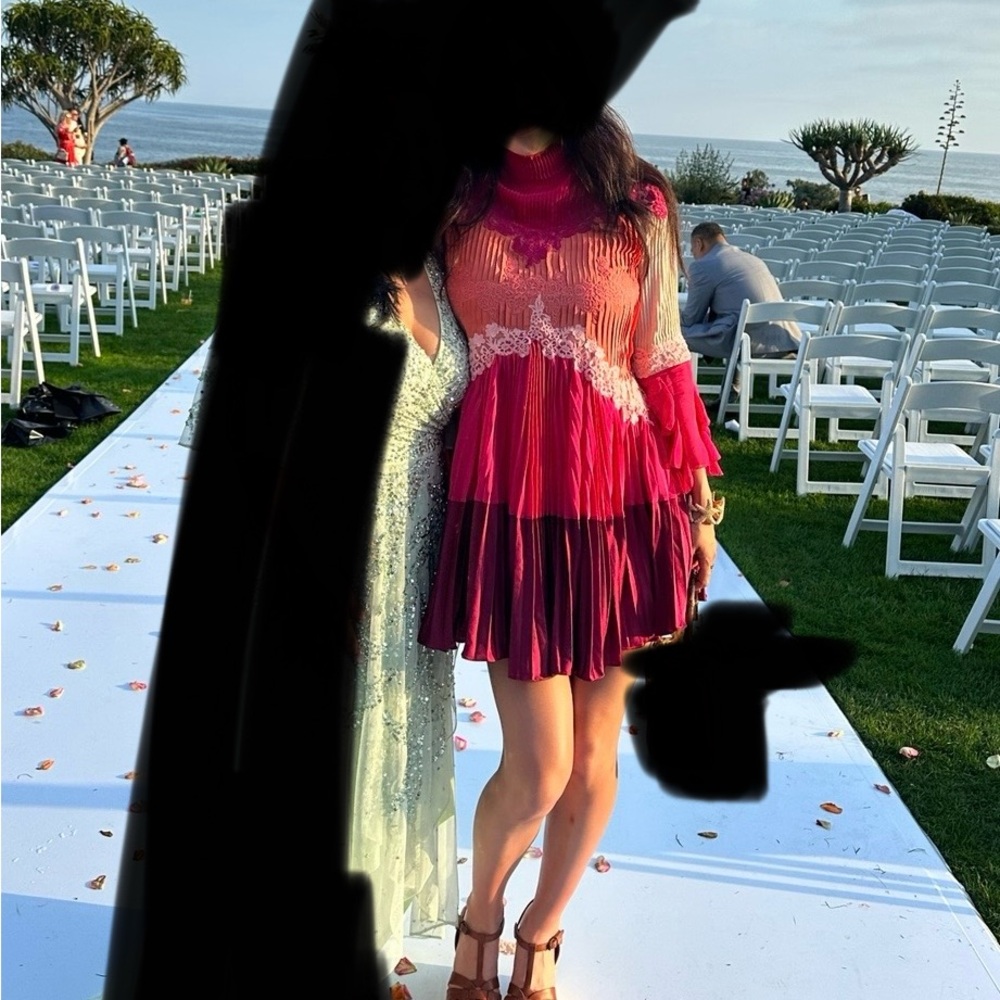 Colorful Pleated Dress with Lace Details